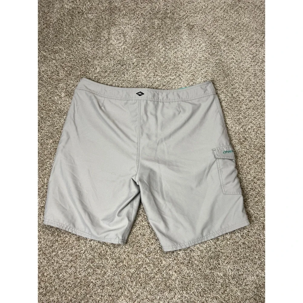 O'Neill Mens Gray Board Shorts Teal Logo Cargo Pocket Swim Trunks Size 40